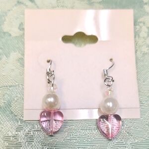 Elegant Pink Heart and Pearl Earrings!